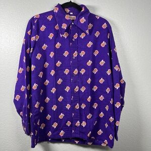 VINTAGE Hutspah‎ Purple Multicolor Men's L Long Sleeve Soft Shirt Lady Hat Print